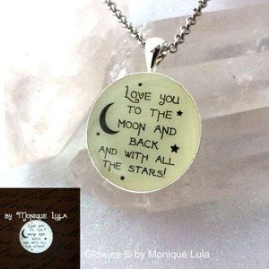 Love you to the moon and back quote glow in the dark necklace in silver